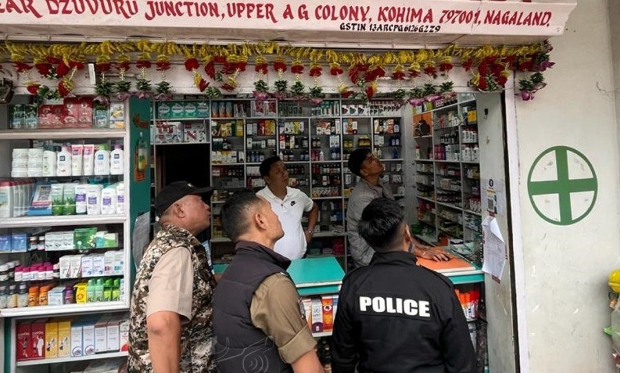Kohima District Level NARCO Coordination Centre Committee during the verification drives to inspect the installation of CCTV Cameras in all pharmacies within Kohima City. (DIPR Photo) 